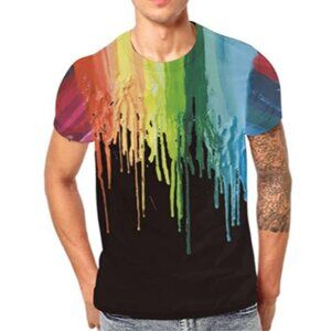RXBC2011 Men's Rainbow Watercolor Paint Short Sleeve Regular Fit T-Shirt Size XL